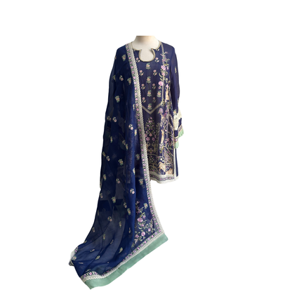 Sania Maskatiya Blue & Mint Green Kurta (3 Piece) | Gently Used |