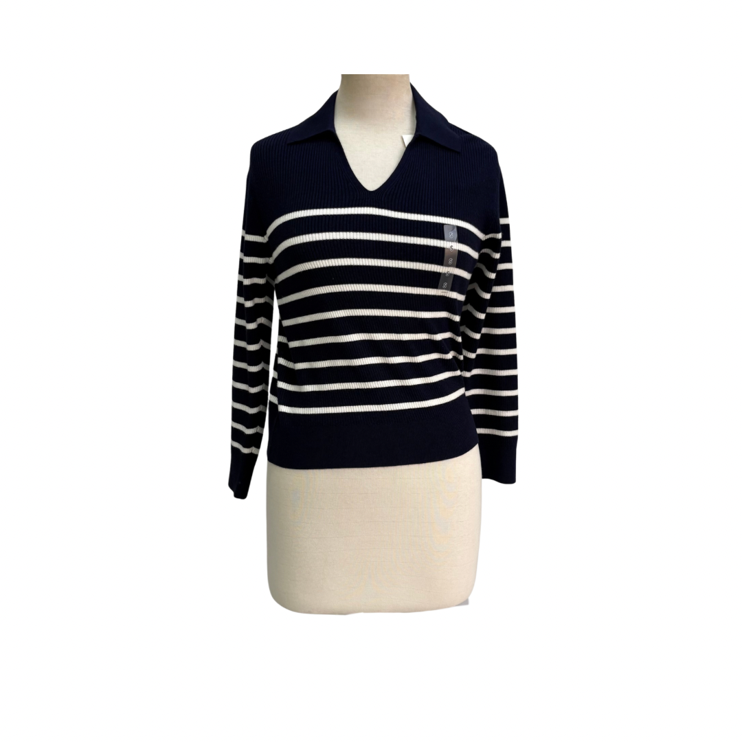 Uniqlo Navy & White Striped Ribbed Sweater | Brand New |