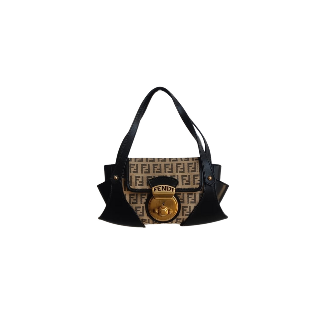 Fendi Beige/Black Zucchino Fabric and Leather Borsa Tuc Bag | Pre Loved |