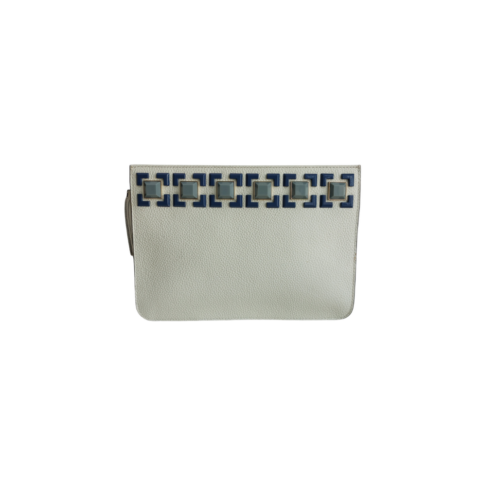 Kate Spade Bright White Ainslie Street Leather Jeweled Clutch | Gently Used |
