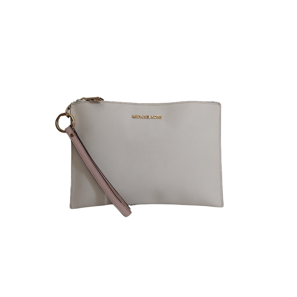 Michael Kors White Leather Large Wristlet | Pre Loved |