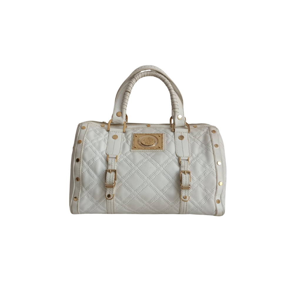 Versace White Leather Studded Handbag | Pre Loved |