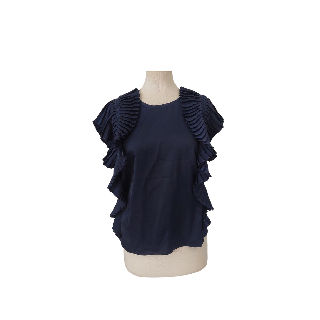 FG4 London Navy Satin Pleated Sleeves Blouse | Pre loved |