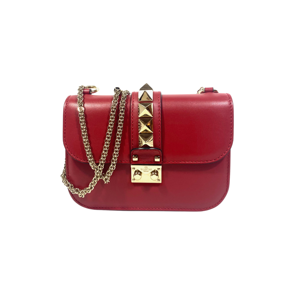 Valentino Red Leather Rockstud Glam Lock Small Flap Bag | Gently Used ...