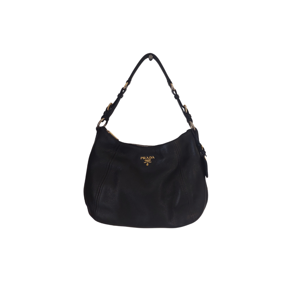Prada Black Vitello Daino Leather Hobo Bag | Pre loved |