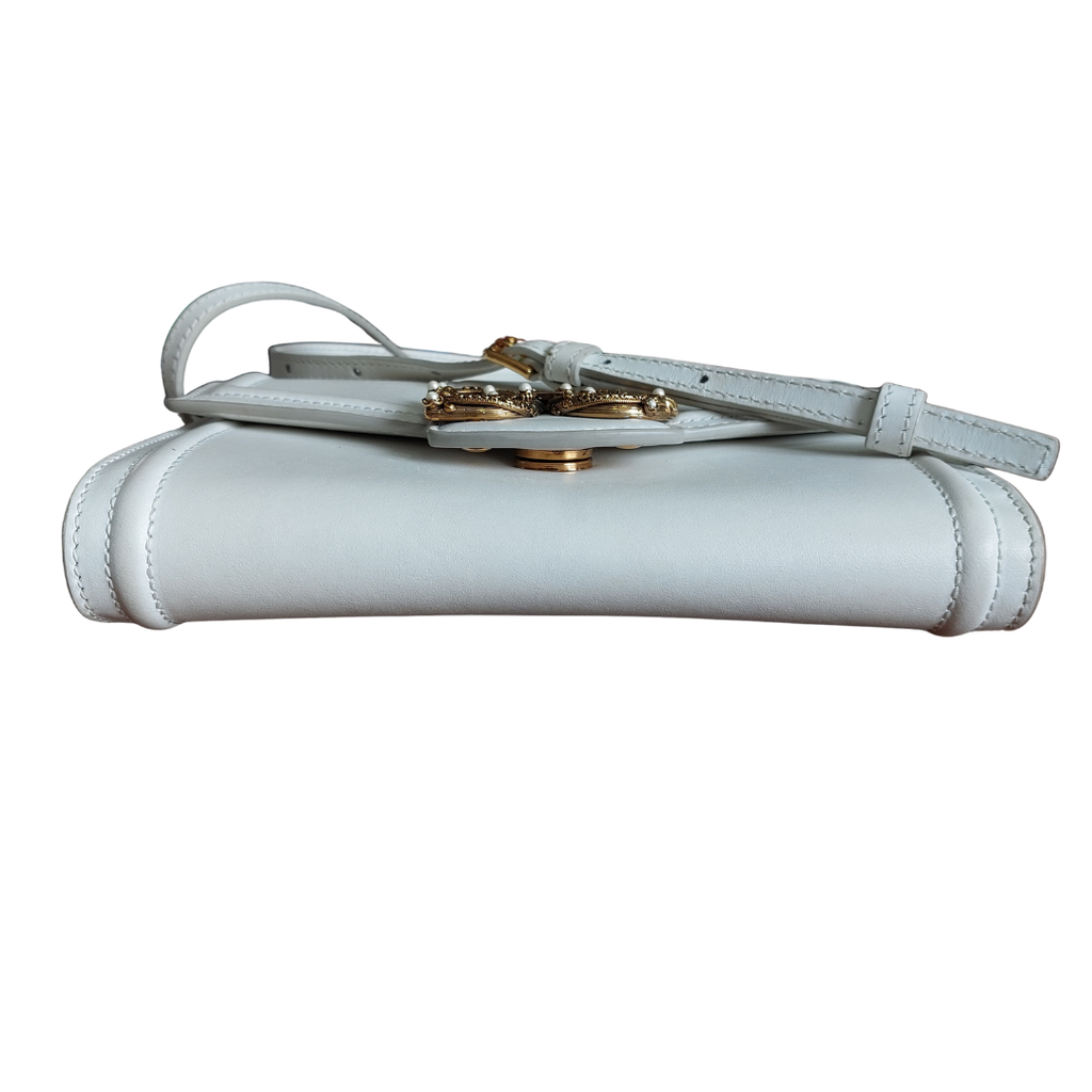 DOLCE & GABBANA White Gold Leather Amore Crossbody Bag | Pre Loved |