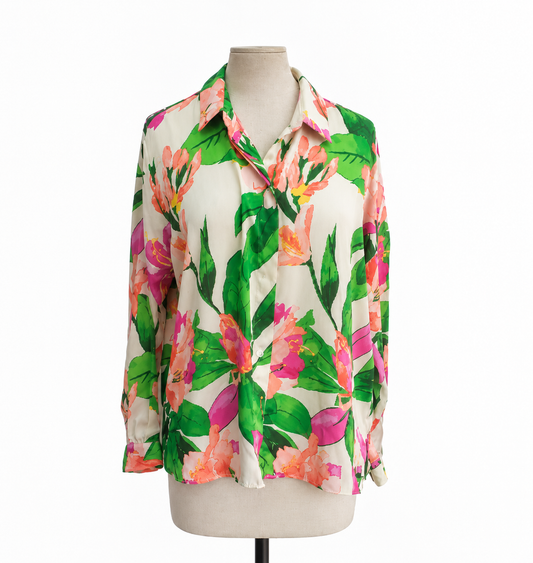Zara Multicolour Satin Floral Print Button Down Shirt | Pre Loved |