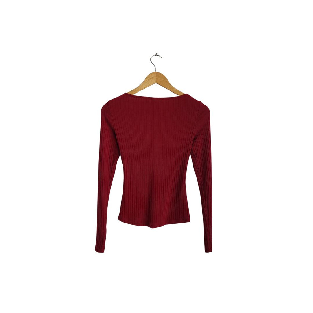 H&M Dark Pink Ribbed Front Criss Cross Tie-up Top | Gently Used |