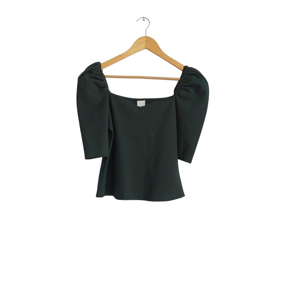 H&M Bottle Green Puff Sleeve Top | Gently Used |