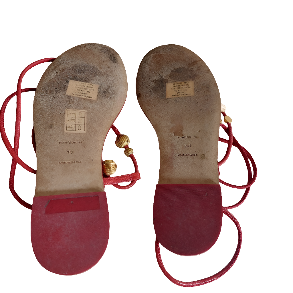 Tory Burch Red Leather Capri Flat Lace Up Sandals | Pre Loved |