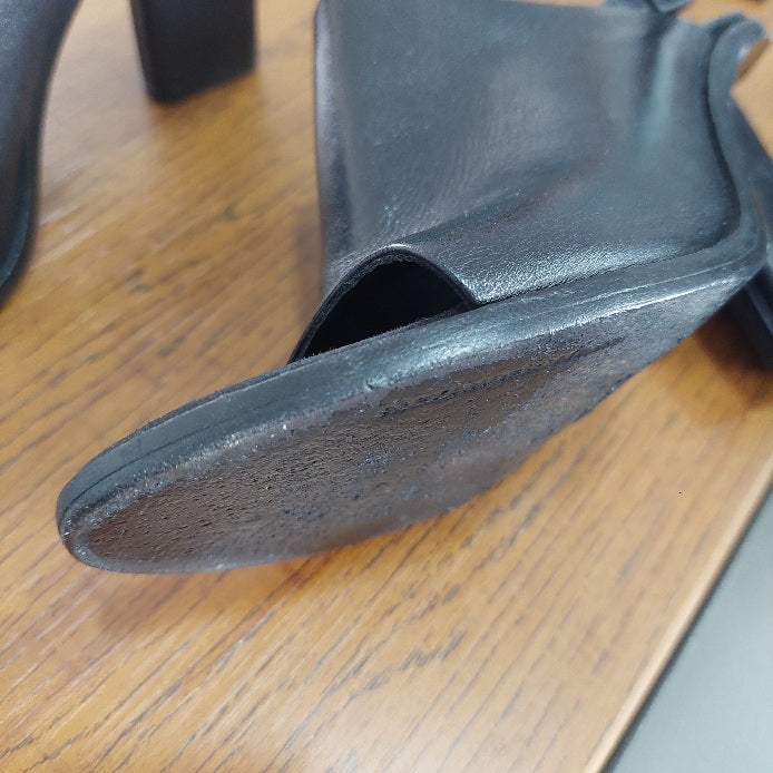 Alexander Wang Black Leather Cole Peep Toe Slingback Mule Sandals | Pre Loved |
