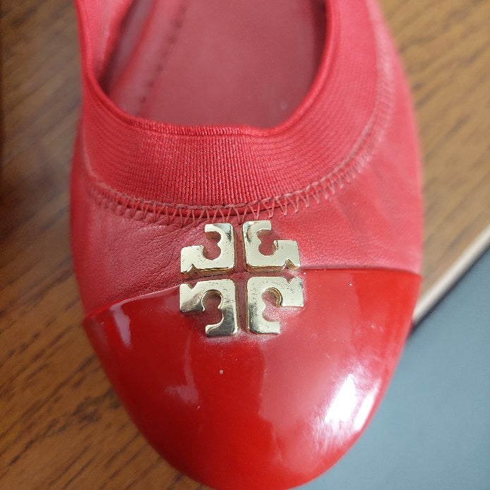 Tory Burch Red Leather 'Jolie' Slingback Flats | Pre Loved |