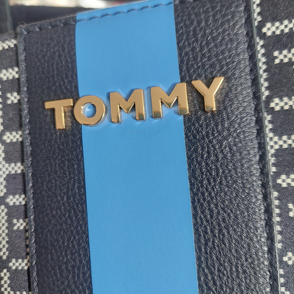 Tommy Hilfiger Navy Jacquard Monogram Tote Bag | Gently Used |