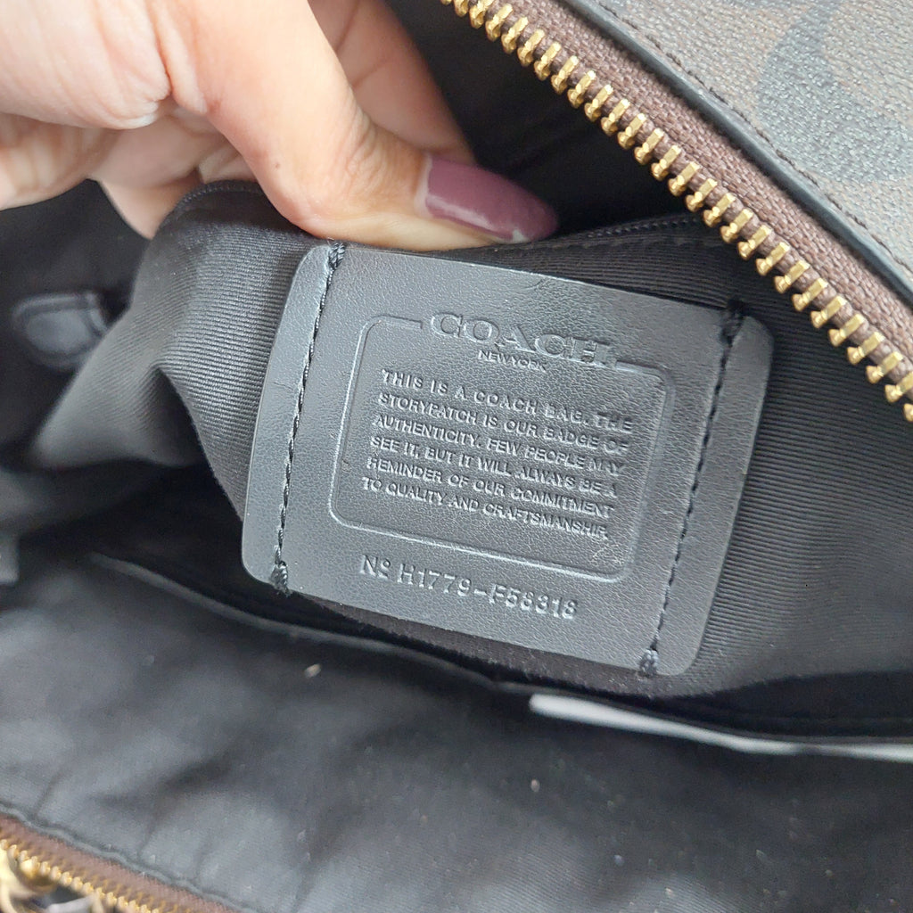 Coach Brown & Black Monogram Signature Coated Canvas Leather Ava Tote Bag | Pre Loved |