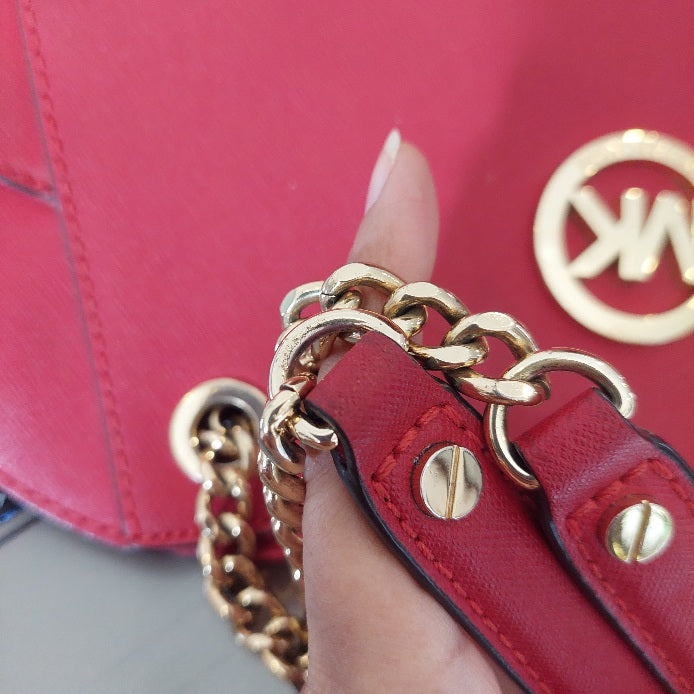 Michael Kors Red Jet Set Travel Large Chain Shoulder Tote Bag | Pre Loved |