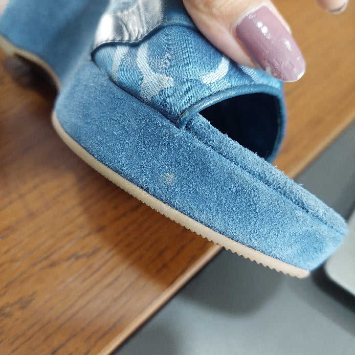 Coach Dusty Blue Merridith Logo Suede Wedges | Pre Loved |