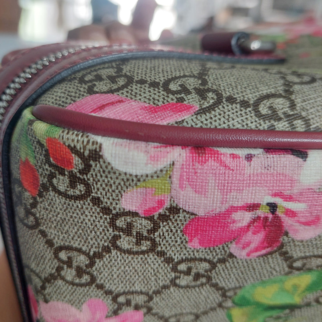 Gucci Pink/Beige GG Supreme Canvas Medium Blooms Boston Bag | Gently Used |