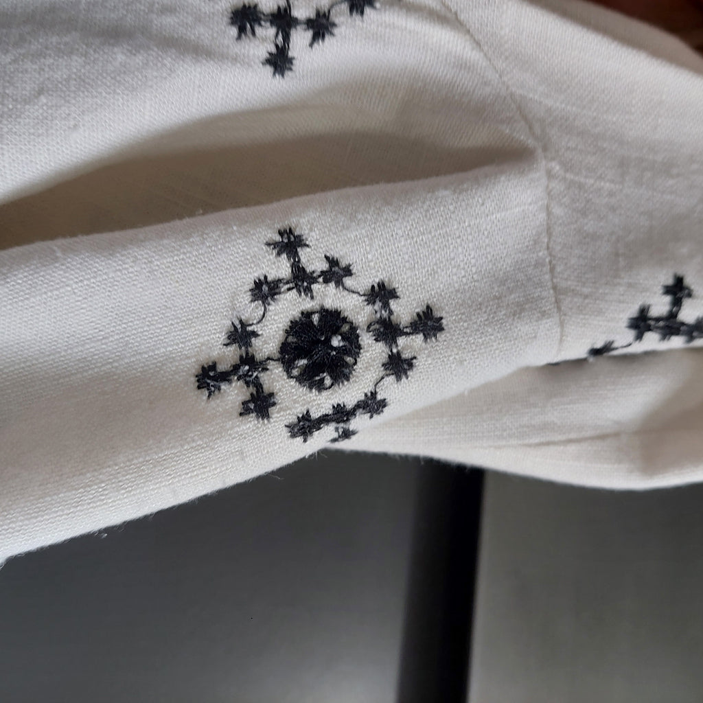 ZARA White & Black Embroidered Wide Leg Pants | Gently Used |