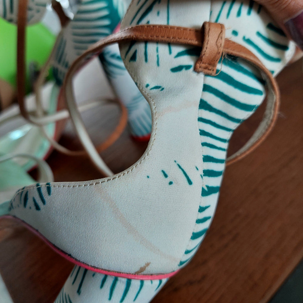 Sophia Webster For J.Crew Tropical Fabric Ankle Strap Heeled Sandals | Pre Loved |