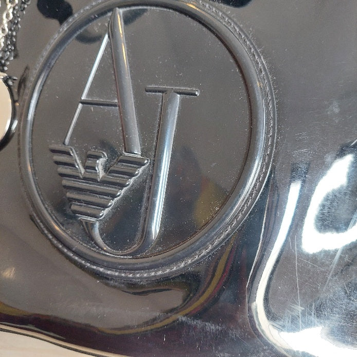 Armani Jeans Black Patent Leatherette Handbag | Pre Loved |