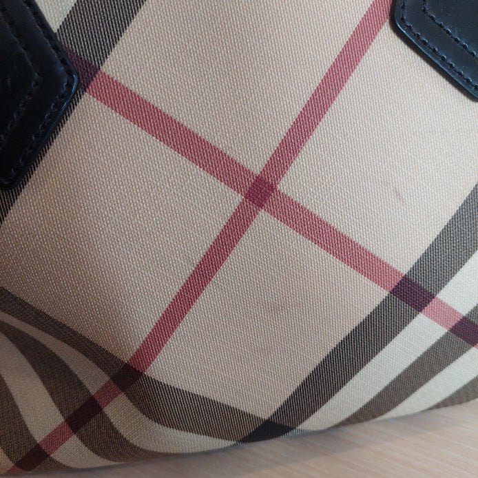 Burberry Beige/Black Nova Check Coated Canvas and Patent Leather Tote Bag | Pre Loved |