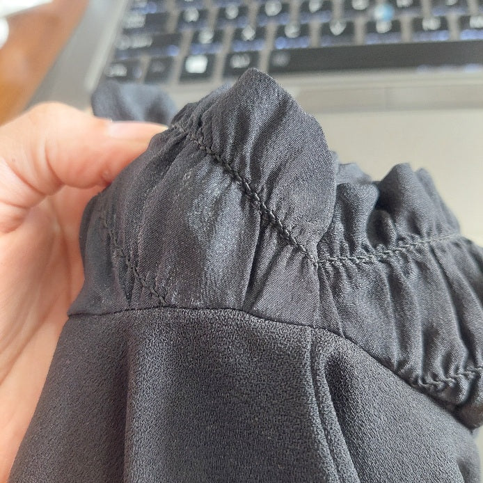 Club Monaco Black V-Neck Pleated Sleeves Top | Pre Loved |