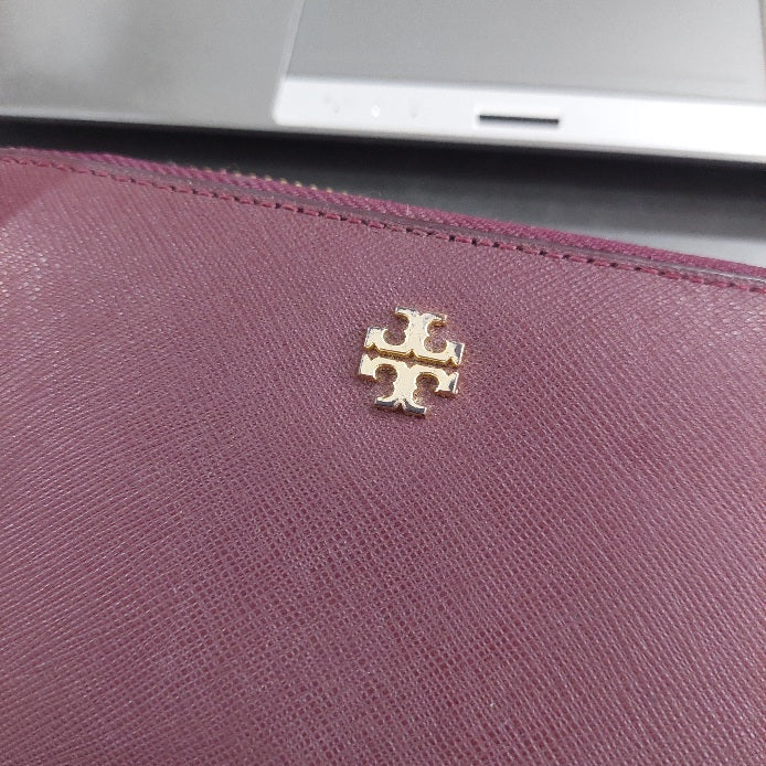 Tory Burch Burgundy Leather Zip-Around Wallet | Pre Loved |