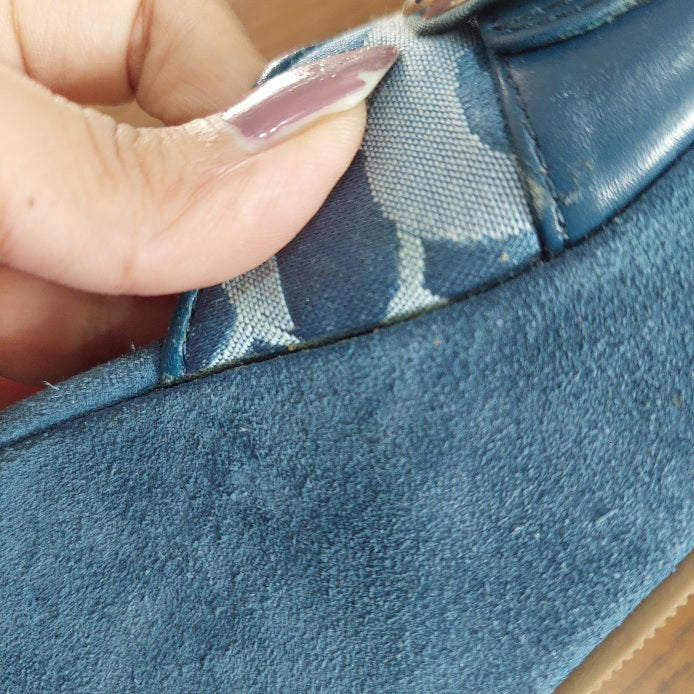 Coach Dusty Blue Merridith Logo Suede Wedges | Pre Loved |