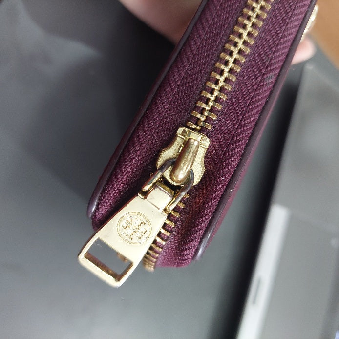 Tory Burch Burgundy Leather Zip-Around Wallet | Pre Loved |