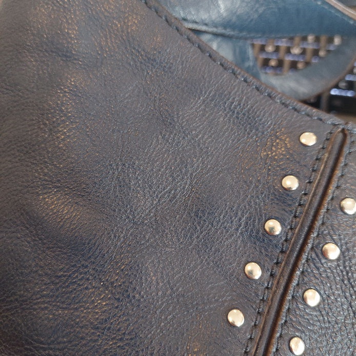 Michael Kors Astor Navy Blue Leather Silver Studded Hobo Bag | Pre Loved |