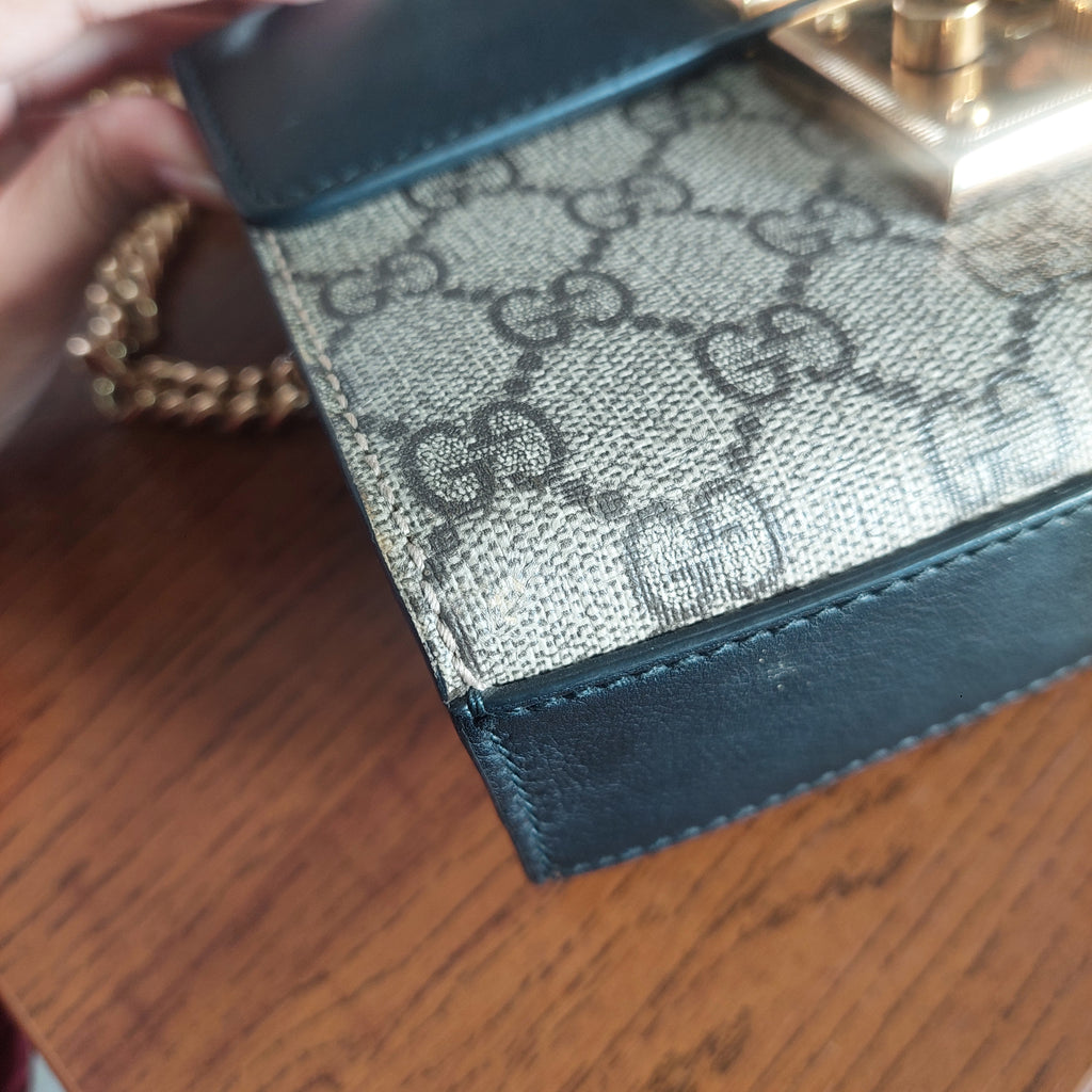 Gucci Black & Beige Padlock Leather Crossbody Bag | Pre Loved |