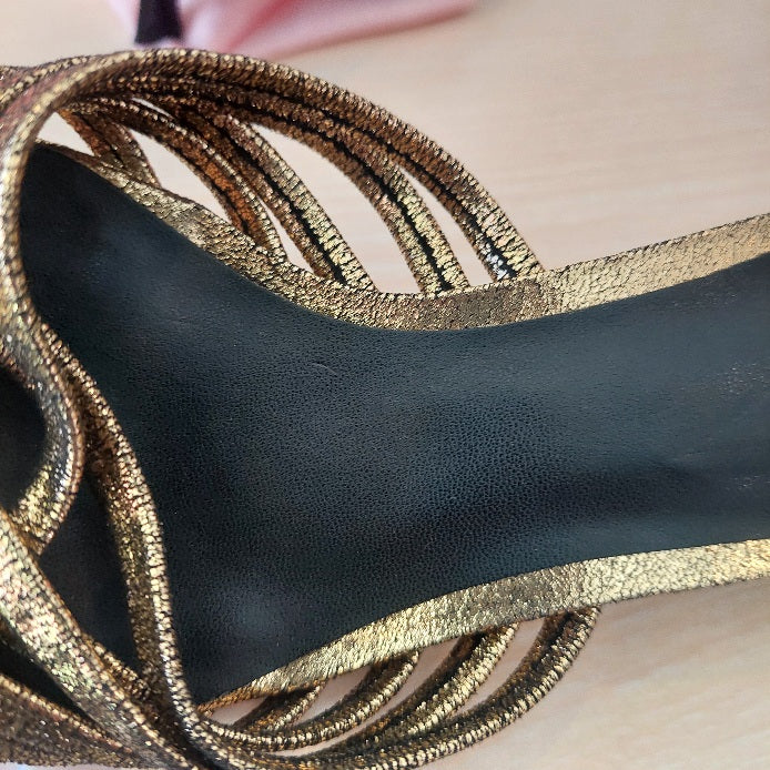 ZARA Gold Metallic Woven Mule Kitten Heels | Like New |