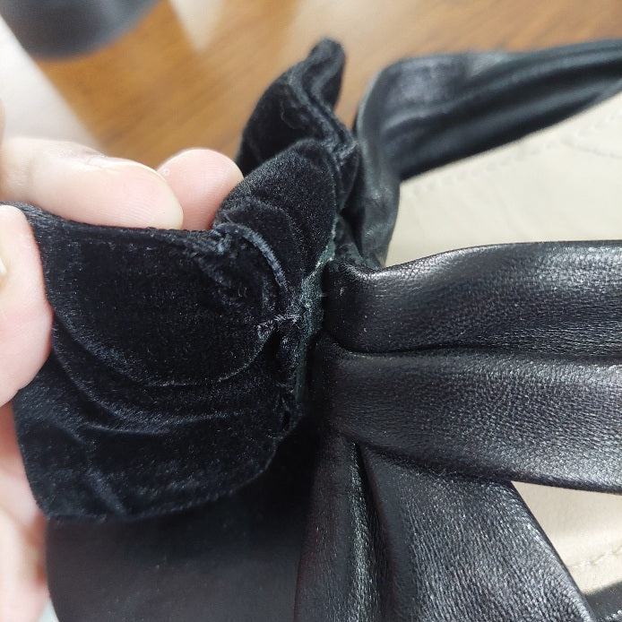 Prada Black Leather & Velvet Bow Block Heel Sandals | Pre Loved |