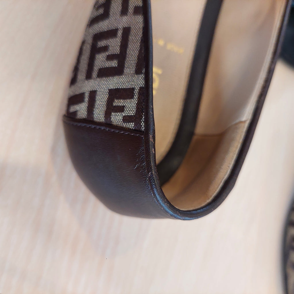 Fendi Brown Zucchino Leather And Canvas Ballet Flats | Pre Loved |