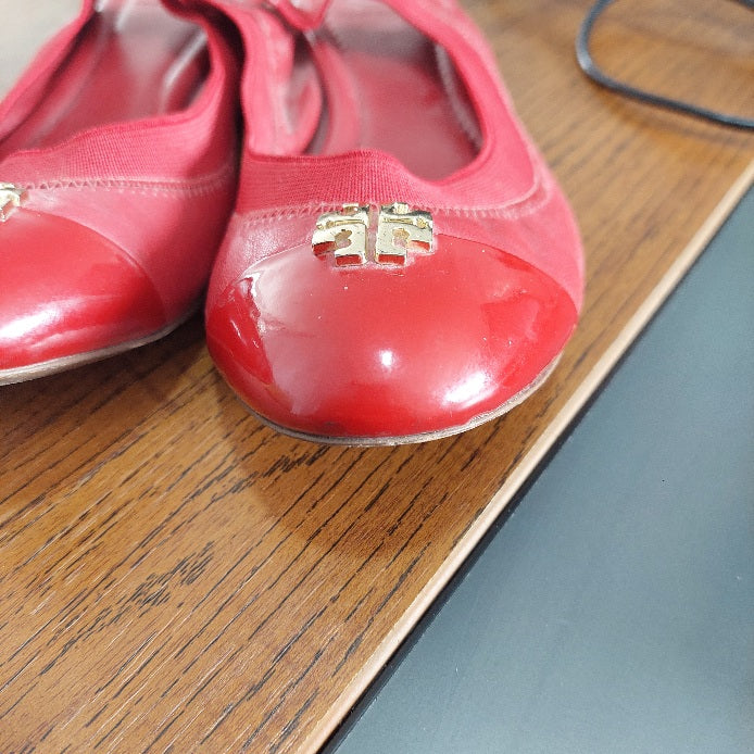 Tory Burch Red Leather 'Jolie' Slingback Flats | Pre Loved |