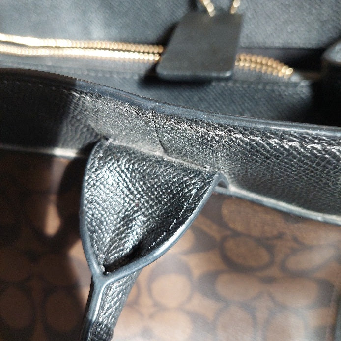 Coach Brown & Black Signature Coated Canvas 'Casey' Tote Bag | Pre Loved |