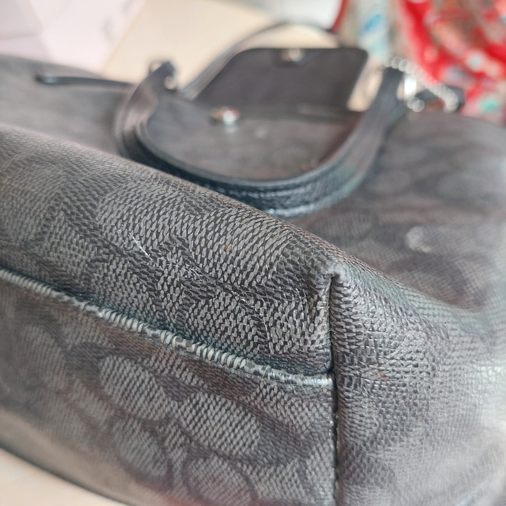 Coach Black Ward Signature Monogram Coated Canvas Leather Tote Bag | Pre Loved |