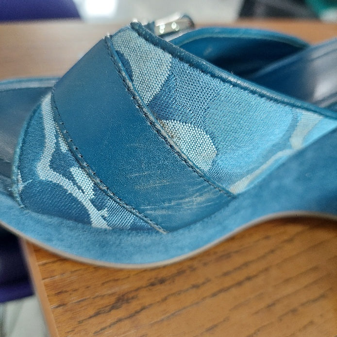 Coach Dusty Blue Merridith Logo Suede Wedges | Pre Loved |