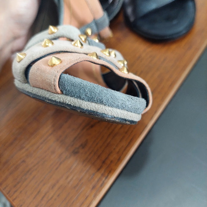Gucci Multicolor Suede Studded Ankle Strap Sandals | Pre Loved |