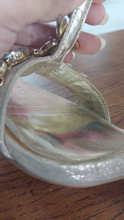 Dune London Gold Jewel-Embellished T-Bar Sandals | Pre Loved |