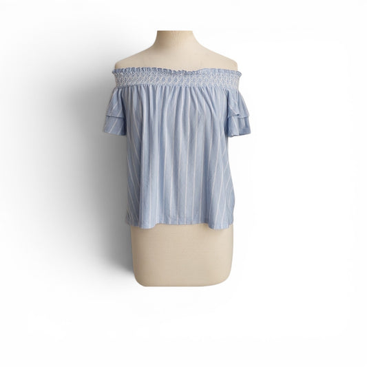 American Eagle Light Blue And White Stripe Offshoulder Top | Gently Used |