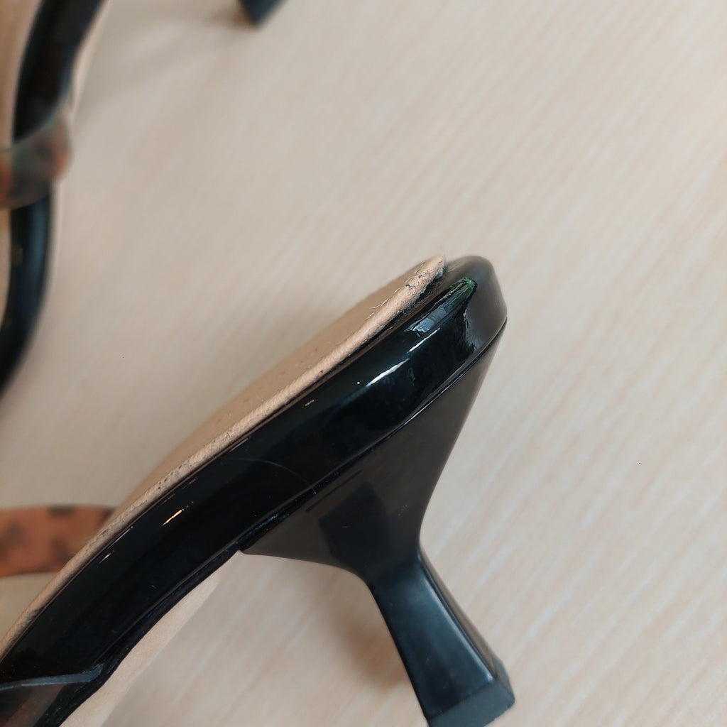 Dear Frances Black Patent Tortoise Shell Strappy Heels | Pre Loved |