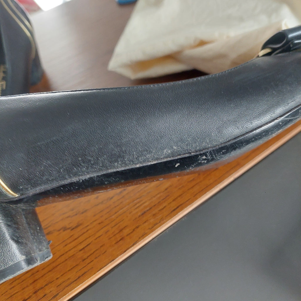 Salvatore Ferragamo Black Leather & patent Block Heels | Pre Loved |