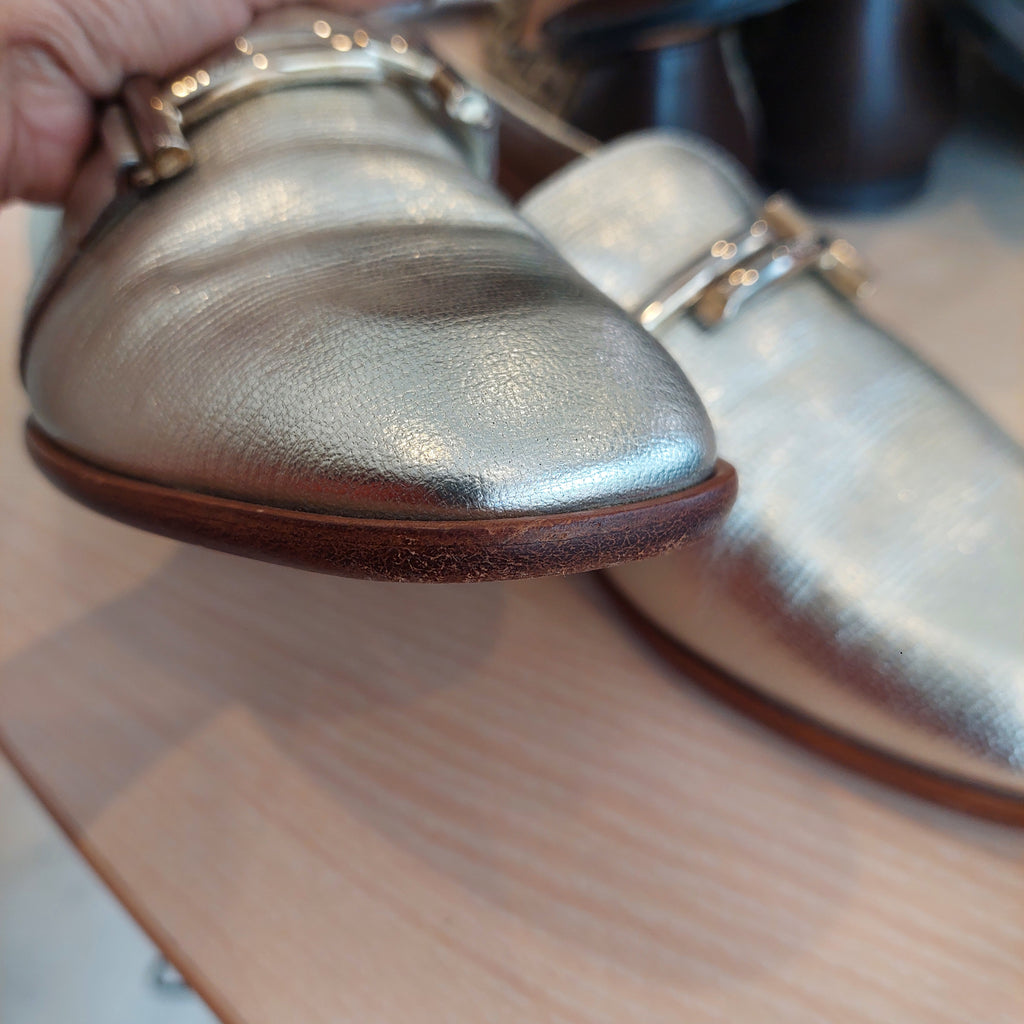 Tod's Metallic Silver Leather Double T Loafers | Gently Used |
