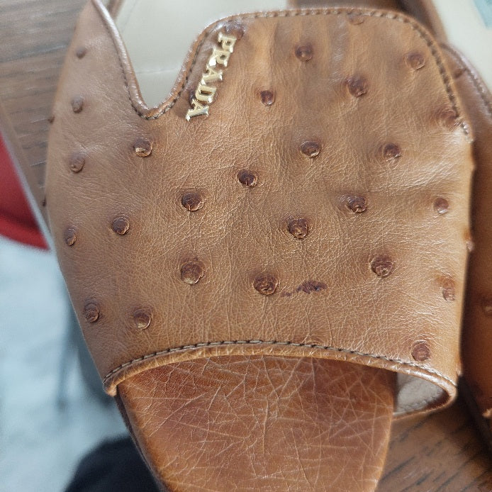 Prada Brown Ostrich Leather Slide Mules | Pre Loved |