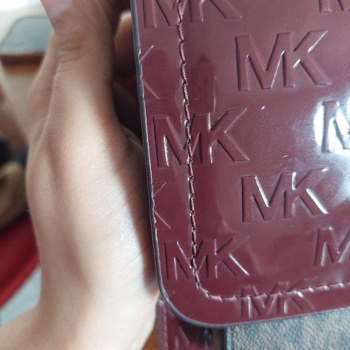 Michael Kors Merlot & Brown Monogram Heather Shoulder Bag | Pre Loved |