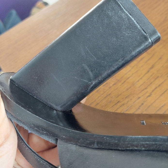 Alexander Wang Black Leather Cole Peep Toe Slingback Mule Sandals | Pre Loved |