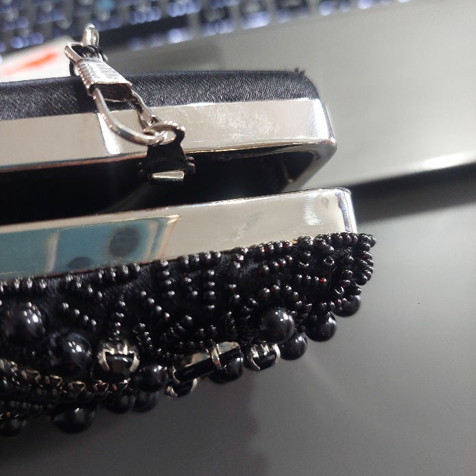 Splash Black Embellished Satin Clutch | Brand New |