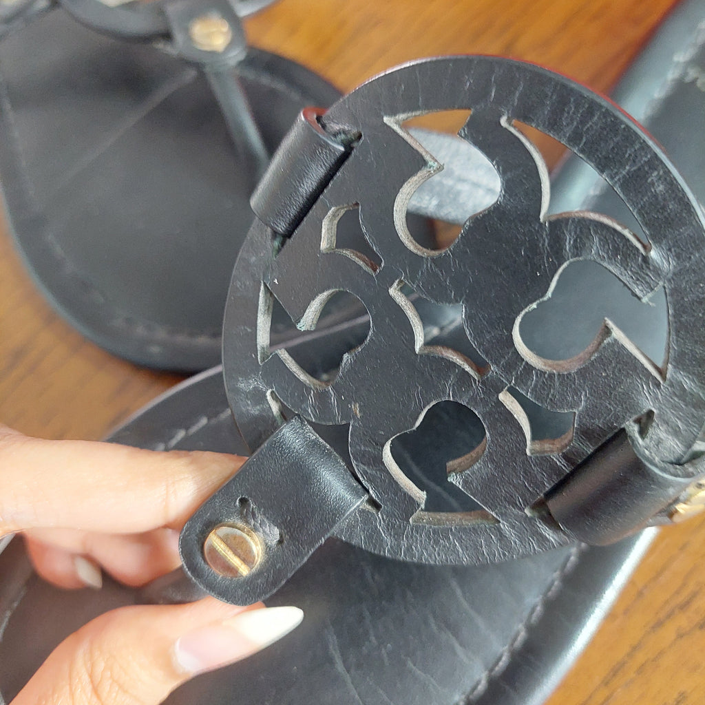 Tory Burch Black Leather 'Miller' Sandals | Pre Loved |