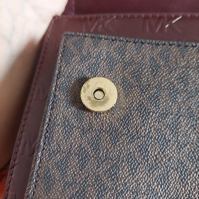 Michael Kors Merlot & Brown Monogram Heather Shoulder Bag | Pre Loved |